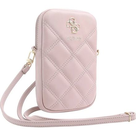Guess PU Quilted 4G Metal Logo Taška na Telefón so Zipom ružová