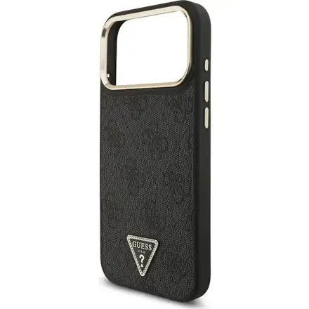 Guess PU Leather 4G Strass Triangle Logo Gold Frame MagSafe kryt iPhone Pro 17 čierny