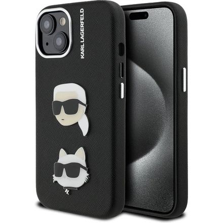Karl Lagerfeld Grained PU K&CH Heads kryt iPhone 15 čierny
