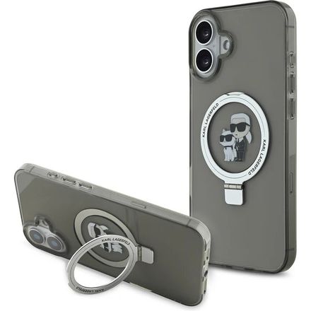 Karl Lagerfeld Ringstand Karl and Choupette MagSafe kryt iPhone 16 čierny