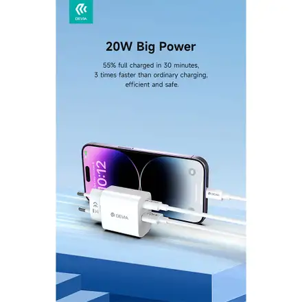 Devia sieťová nabíjačka Smart Series PD& QC 20W V2 - White