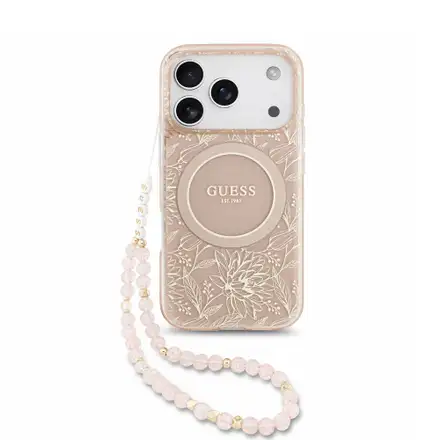 Guess IML Flowers Allover Strap MagSafe kryt iPhone 18 Pro ružový