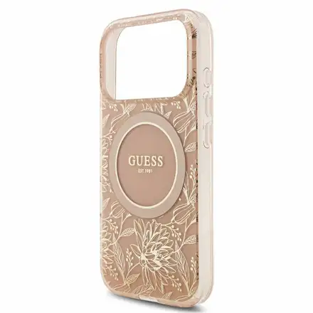 Guess IML Flowers Allover Strap MagSafe kryt iPhone 18 Pro Max ružový