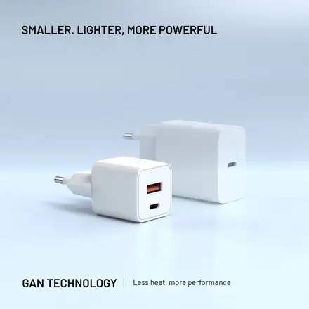 FIXED GaN Mini Sieťová nabíjačka s USB-C a USB výstupom a podporou PD, 30W, biela