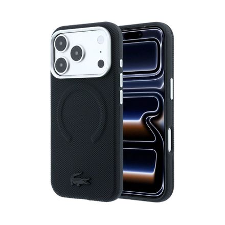 Lacoste PVC Petit Pique Semi Wrap Embossed MagSafe kryt iPhone 18 Pro čierny