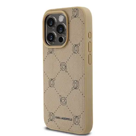 Karl Lagerfeld PU Karl Heads Pattern Magsafe kryt iPhone 15 Pro Max béžová