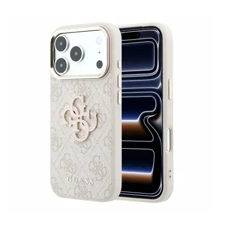 Guess PU 4G Resin Metal Logo kryt iPhone 18 Pro ružový