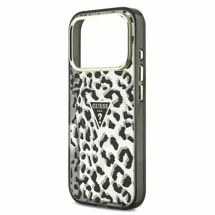 Guess IML Glitter Leopard Triangle Logo MagSafe kryt iPhone 18 Pro Max čierny