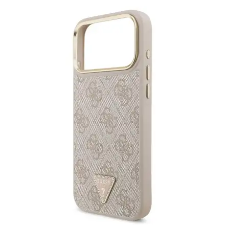 Guess PU Leather 4G Strass Triangle Logo Gold Frame MagSafe kryt iPhone 18 Pro Max ružový