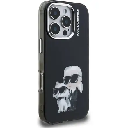 Karl Lagerfeld IML Aquarelle Karl and Choupette kryt iPhone 16 Pro čierny