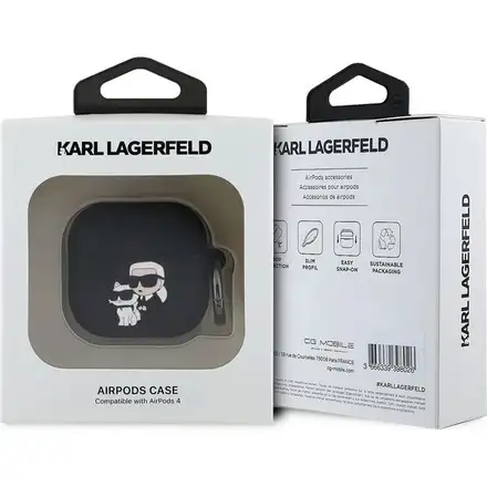 Karl Lagerfeld 3D Logo NFT Karl and Choupette Silikonové Púzdro pre AirPods 4 čierne