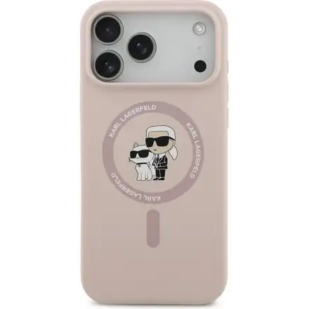 Karl Lagerfeld Liquid Silicone Karl and Choupette MagSafe kryt iPhone 17 Pro Max ružový