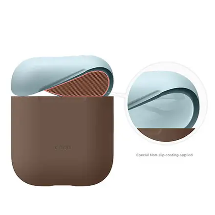 Elago Airpods Silicone Duo Case - Dark Brown/Blue,Yellow