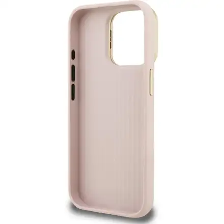 Guess PU Grained 4G Logo Stand Camera Frame kryt iPhone 15 Pro ružový