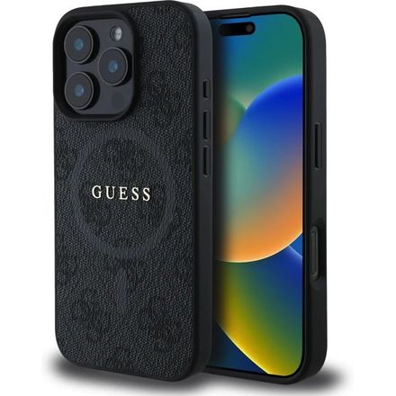 Guess PU Leather 4G Colored Ring MagSafe kryt iPhone 16 Pro čierny
