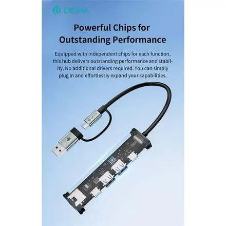Devia USB-C Hub Pro 5 in 1 EC701 - Deep Gray