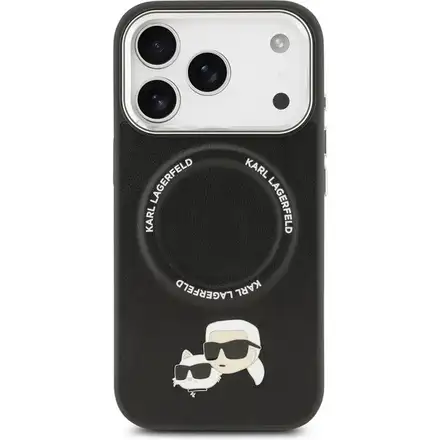 Karl Lagerfeld PU Karl and Choupette Heads Pins MagSafe kryt iPhone 17 Pro čierny