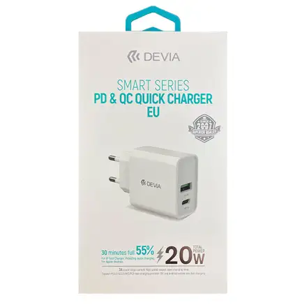 Devia sieťová nabíjačka Smart series PD&QC Quick Charger 20W - White