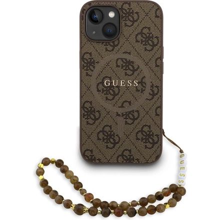Guess PU Leather 4G Colored Ring Strap MagSafe kryt iPhone 15 hnedý