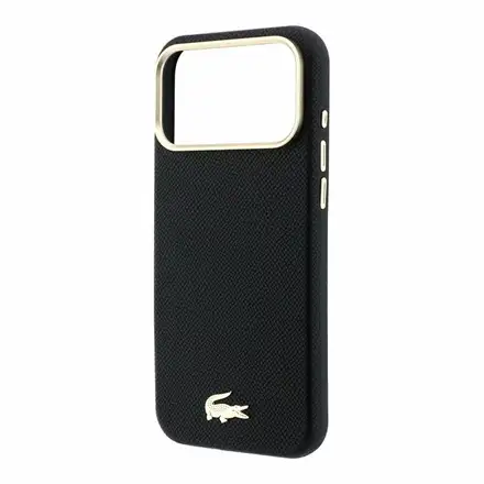 Lacoste PU Leather Champs Elysees Gold Logo MagSafe kryt iPhone 18 Pro Max čierny