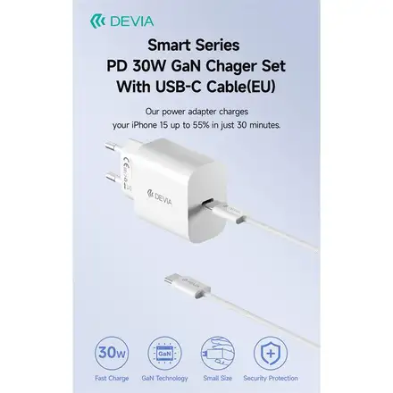 Devia sieťová nabíjačka Smart Series PD 30W with USB-C Cable - White