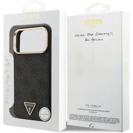 Guess PU Leather 4G Strass Triangle Logo Gold Frame MagSafe kryt iPhone Pro 17 čierny