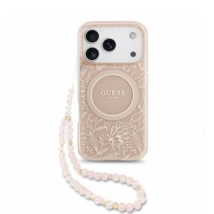 Guess IML Flowers Allover Strap MagSafe kryt iPhone 18 Pro ružový