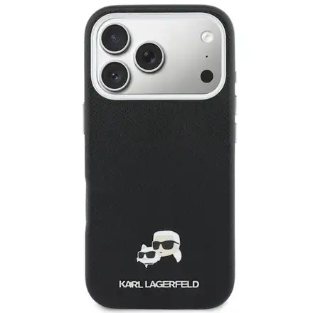 Karl Lagerfeld PU Karl and Choupette Heads Pins MagSafe kryt iPhone 17 Pro čierny