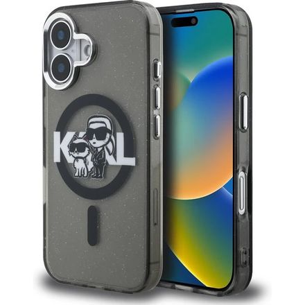 Karl Lagerfeld IML Glitter Karl and Choupette Sketch MagSafe kryt iPhone 16 čierny