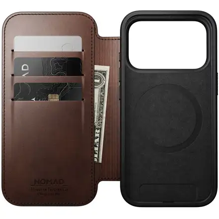 Nomad puzdro Modern Leather Folio Magsafe Horween pre iPhone 17 Pro - Rustic Brown