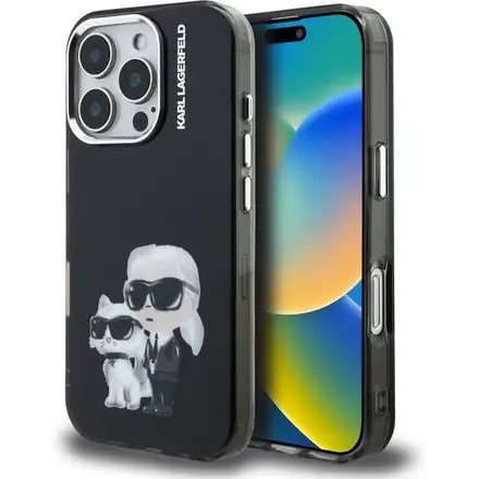 Karl Lagerfeld IML Aquarelle Karl and Choupette kryt iPhone 16 Pro Max čierny