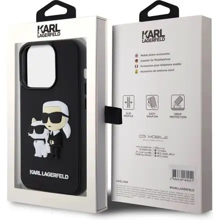 Karl Lagerfeld 3D Rubber Karl and Choupette kryt iPhone 15 Pro čierny