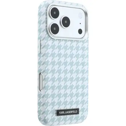 Karl Lagerfeld PU Houndstooth Resin Plate MagSafe kryt iPhone 17 Pro modrý