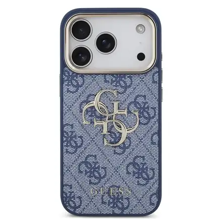 Guess PU Leather 4G Metal Logo Gold Frame kryt iPhone 18 Pro modrý
