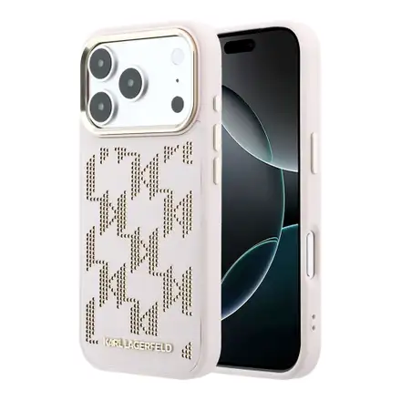 Karl Lagerfeld PU Perforated Monogram MagSafe MagSafe kryt iPhone 17 Pro Max ružový