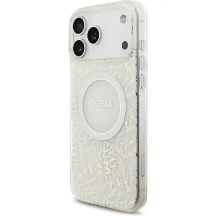 Guess IML Flowers Allover Strap MagSafe kryt iPhone 17 Pro Max biely