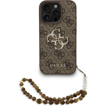 Guess PU 4G Metal Logo Strap kryt iPhone 16 Pro Max hnedý