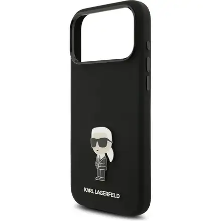 Karl Lagerfeld Liquid Silicone Metal Ikonik kryt iPhone 17 Pro čierny