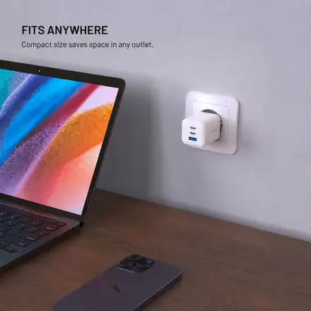 FIXED GaN Mini Sieťová nabíjačka s 2xUSB-C a USB výstupom a podporou PD, 100W, biela
