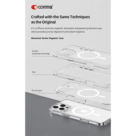 Comma kryt Elemental Series Magnetic Case pre iPhone 16 Plus - Clear