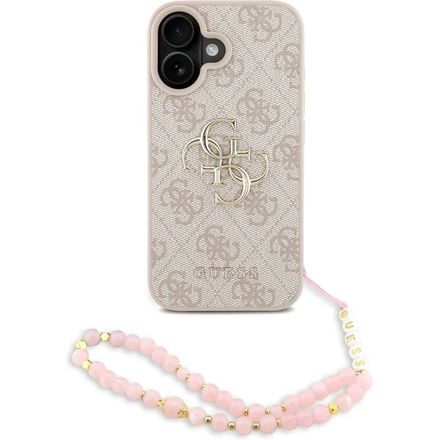 Guess PU 4G Metal Logo Strap kryt iPhone 16 ružový