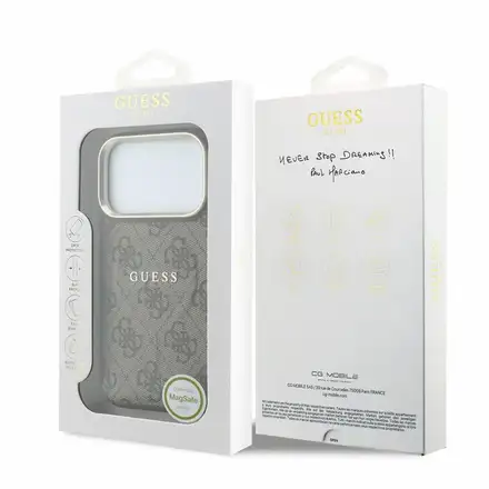 Guess PU Leather 4G Gold Frame Embossed MagSafe kryt iPhone 18 Pro Max hnedý