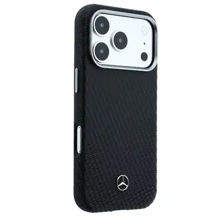 Mercedes PU Leather Wood Semi Wrap MagSafe Kryt pre iPhone 17 Pro čierny