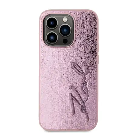 Karl Lagerfeld Wrinkled PU Signature Logo kryt iPhone 15 Pro Max ružový