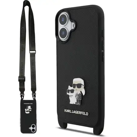 Karl Lagerfeld Saffiano Crossbody Popruh Metal Karl and Choupette kryt iPhone 17 čierny