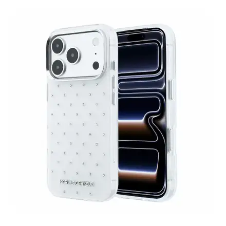 Karl Lagerfeld IML Rhinestones Allover kryt iPhone 18 Pro biely