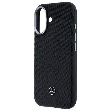Mercedes PU Leather Wood Semi Wrap MagSafe Kryt pre iPhone 17 čierny