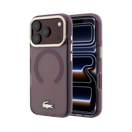 Lacoste PC/TPU Frosted Finish Gold Logo MagSafe kryt iPhone 18 Pro burgundy