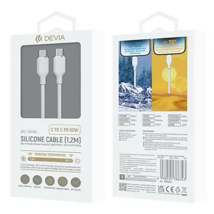 Devia kábel USB-C to USB-C Jelly Series Silicone Cable 1.2m - White