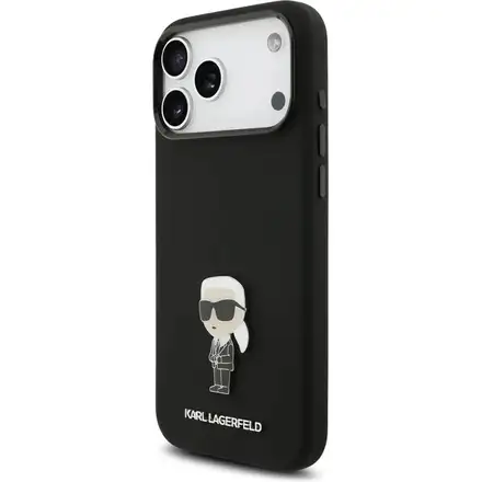 Karl Lagerfeld Liquid Silicone Metal Ikonik kryt iPhone 17 Pro čierny